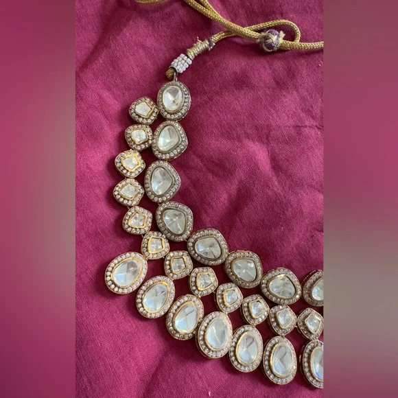 Brand new antique gold & beaded Indian Pakistani gold precious Kundan Necklace - Picture 3 of 7